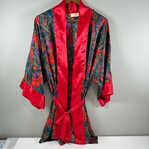Victoria’s Secret Vintage Gold Label Red Green Floral Robe Women's Size OS